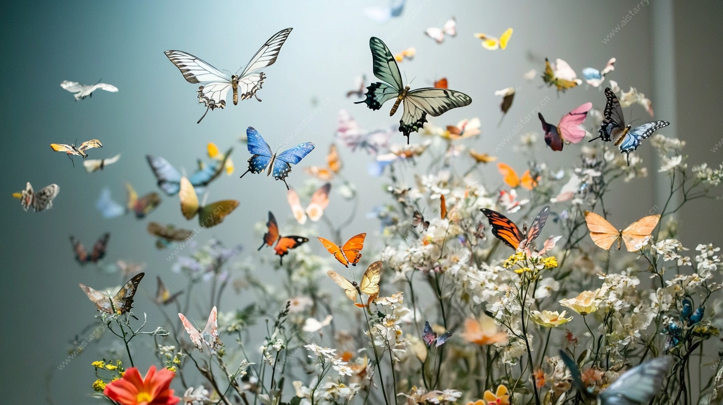 飞舞的蝴蝶与烂漫花卉