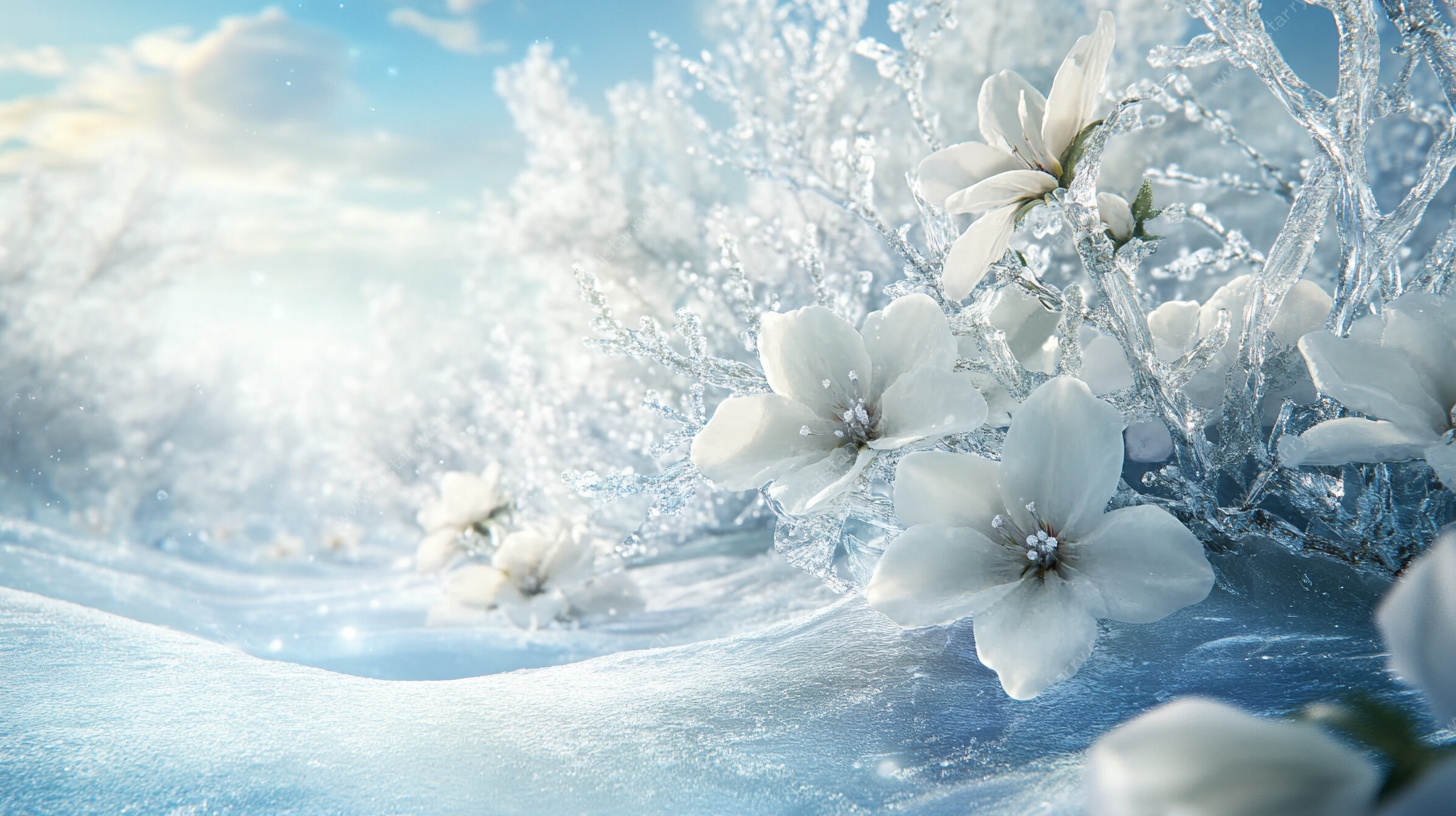 冰雪中的圣洁白花