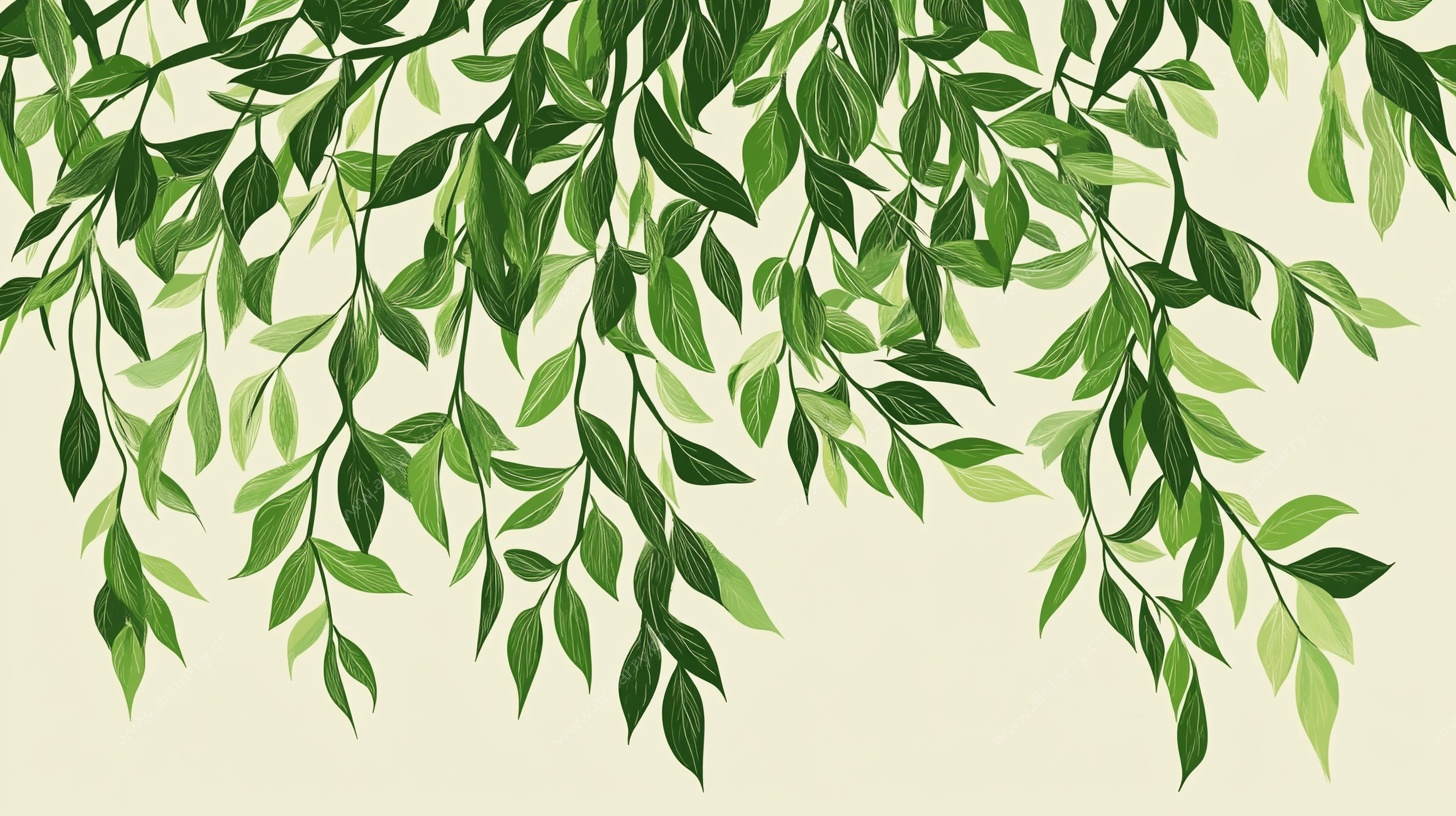 垂落绿叶清新插画