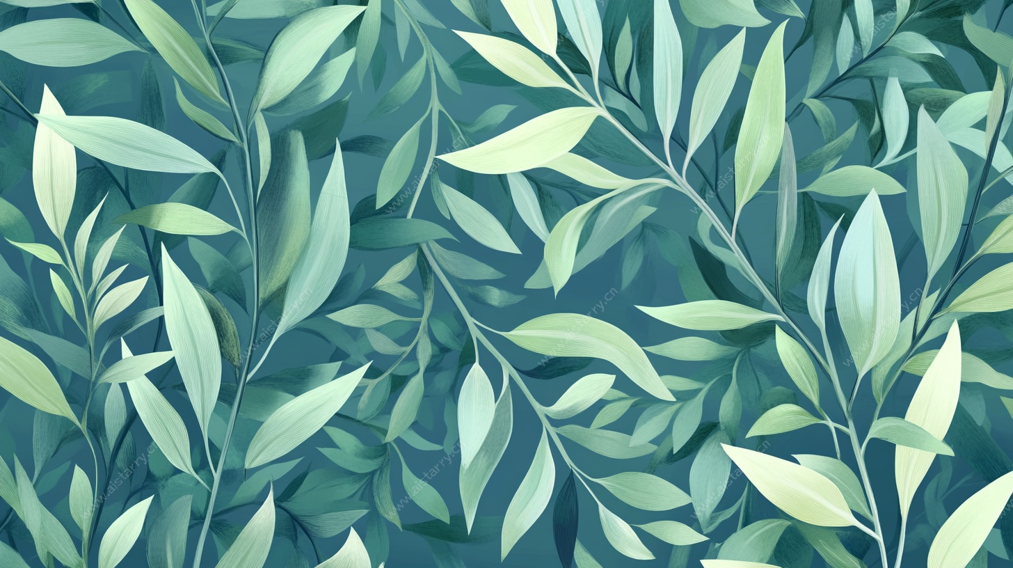 清新绿叶无缝背景图案