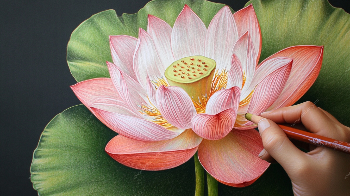 手绘盛开荷花创作瞬间