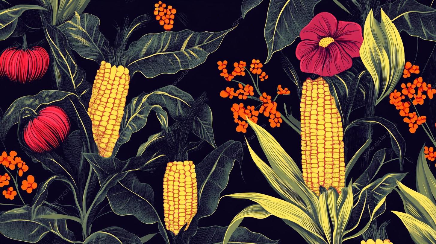 田园风玉米花卉插画