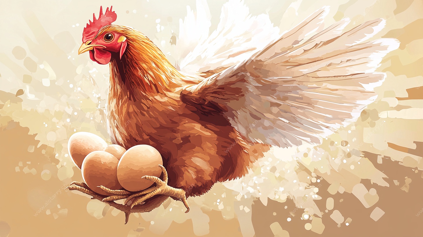展翅母鸡与巢中鸡蛋
