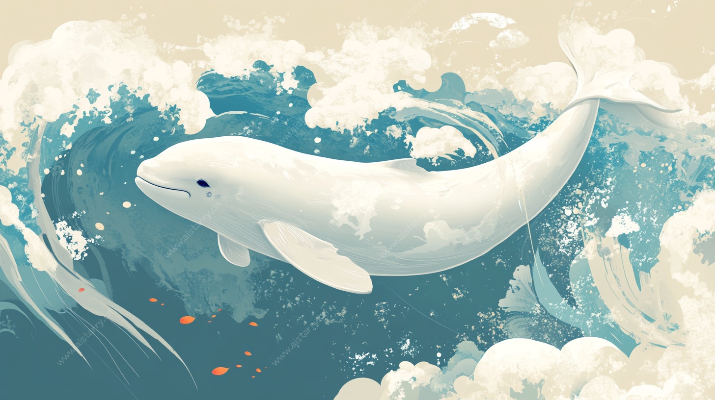 白鲸畅游于波涛之间