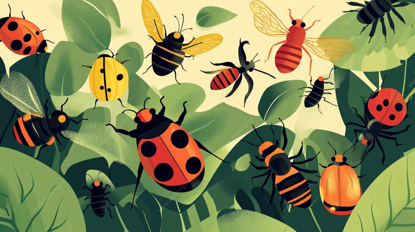 昆虫乐园 多彩昆虫与绿叶