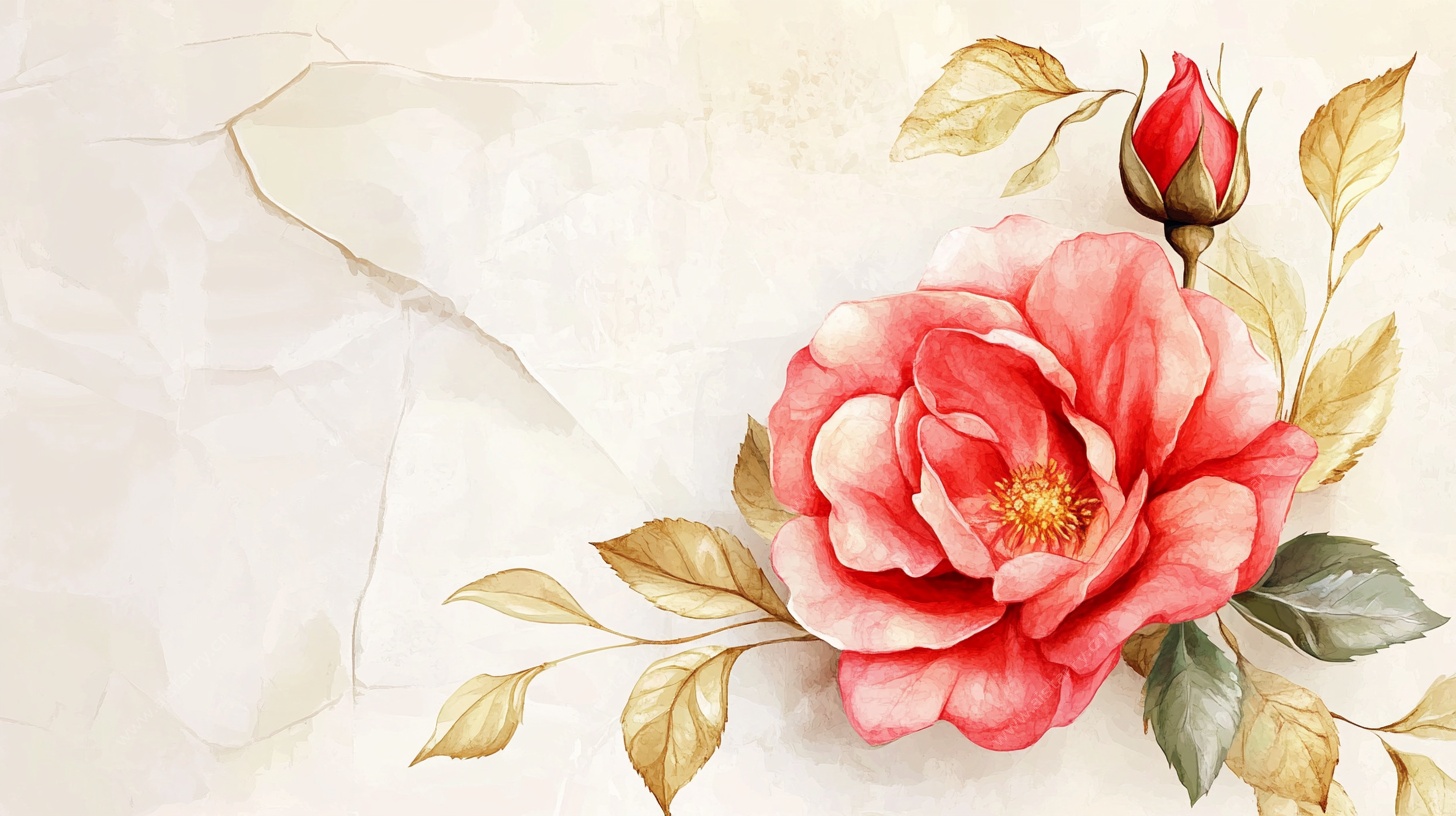 复古风手绘娇艳红玫瑰