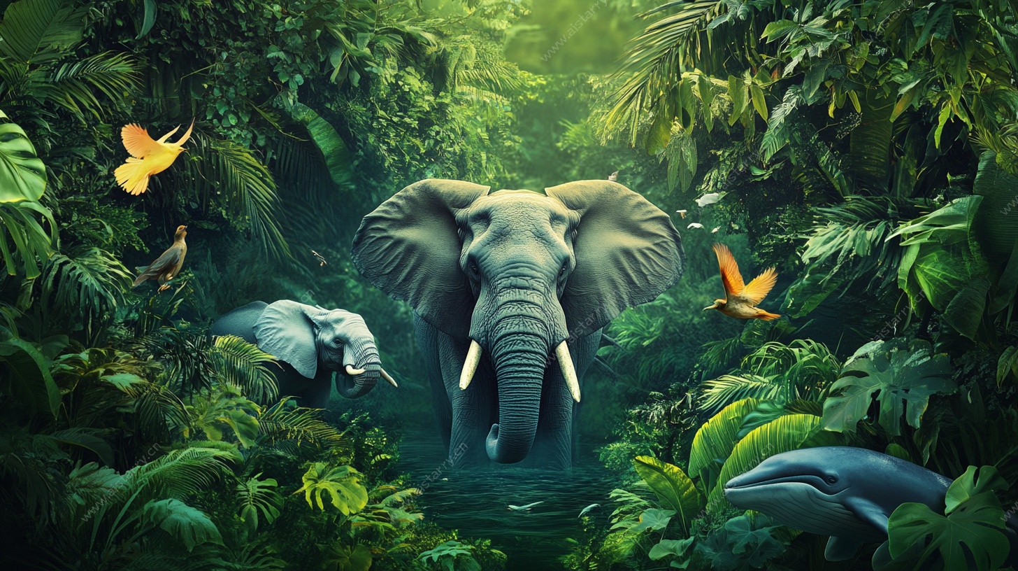 大象漫步热带雨林