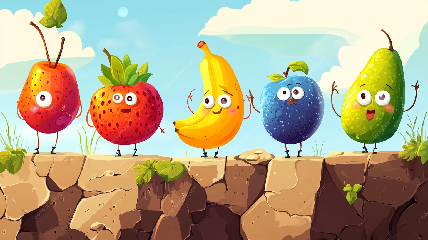 可爱水果排队卡通插画