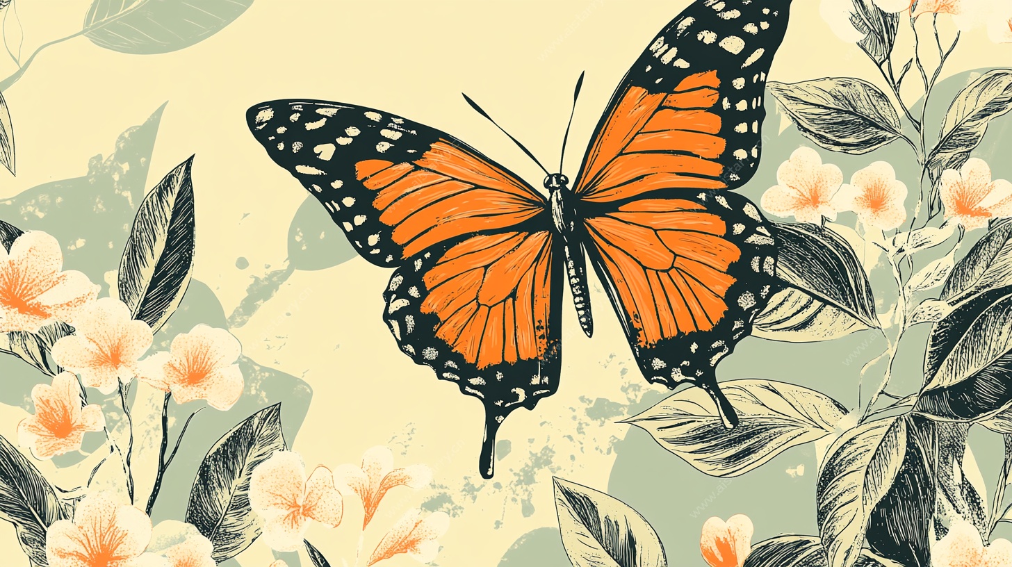 蝴蝶花丛间插画