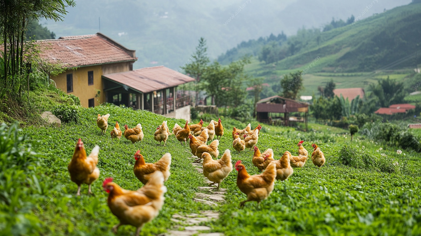 田园鸡群漫步图