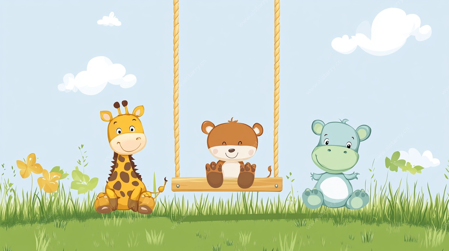 动物伙伴的欢乐秋千时光