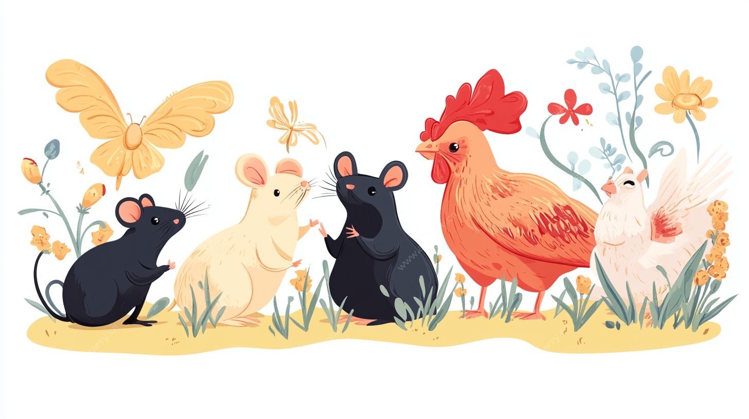 田园小动物欢乐聚会图