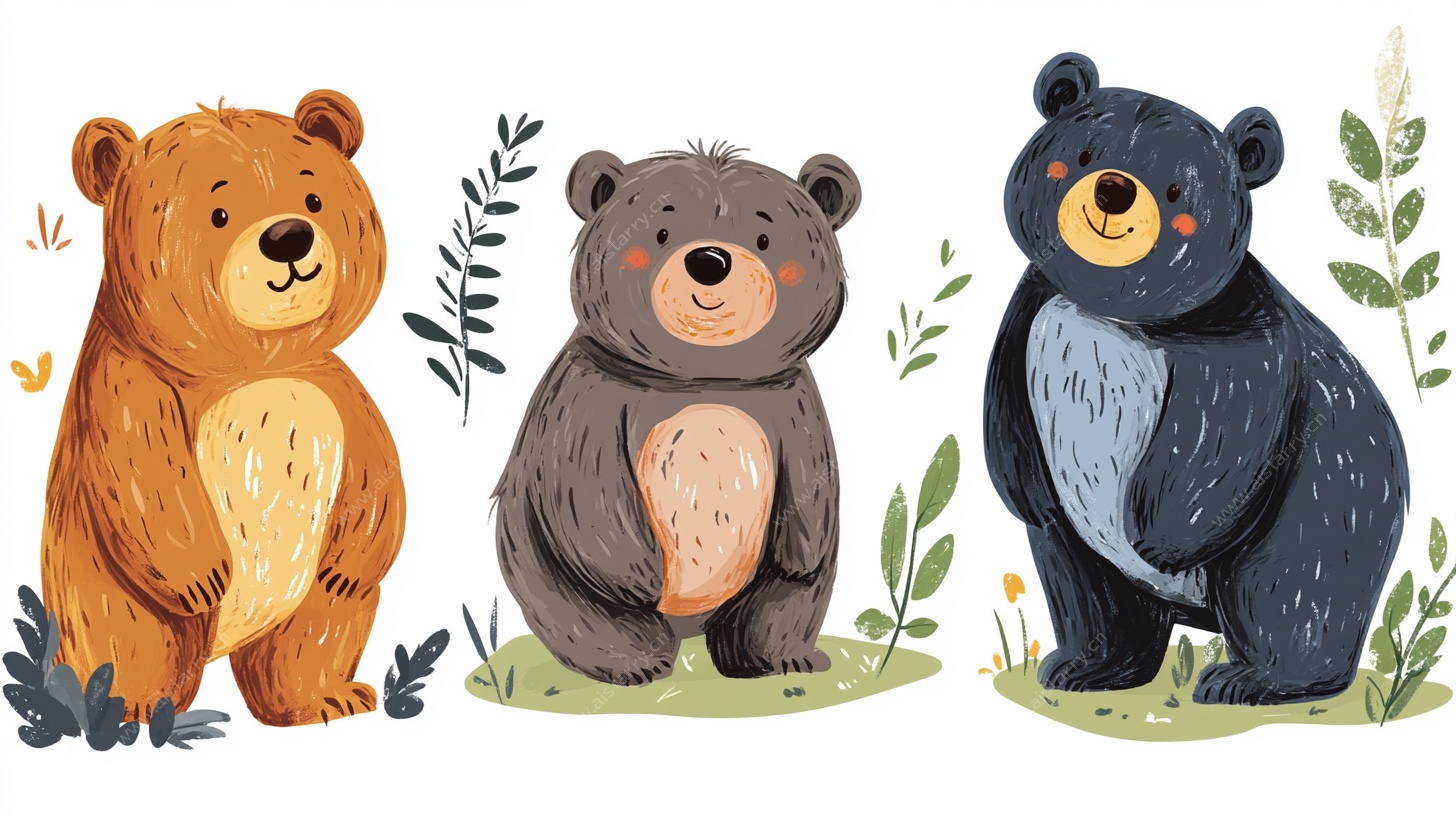 三只萌态小熊的插画