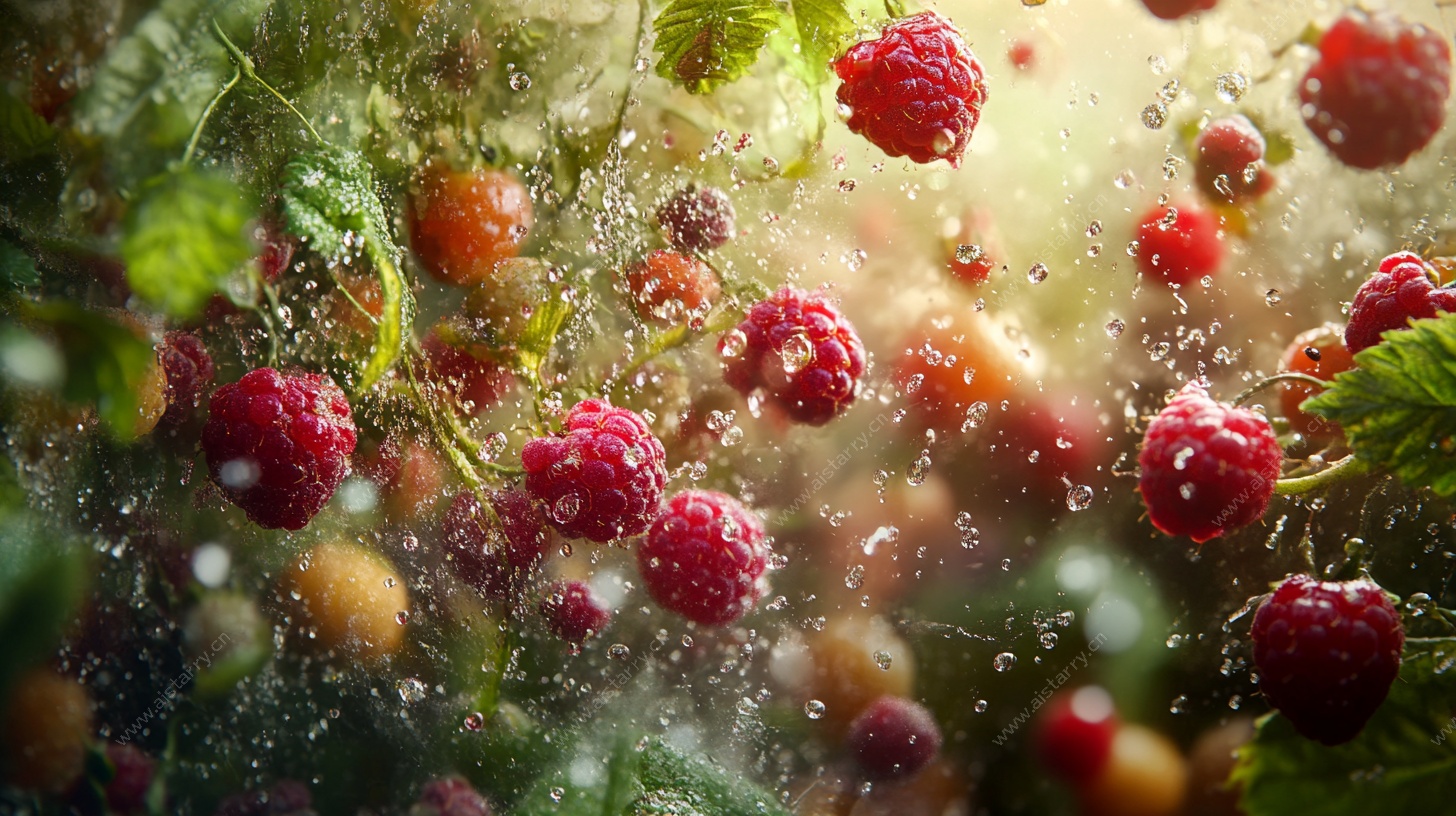 缤纷树莓洒落梦幻瞬间