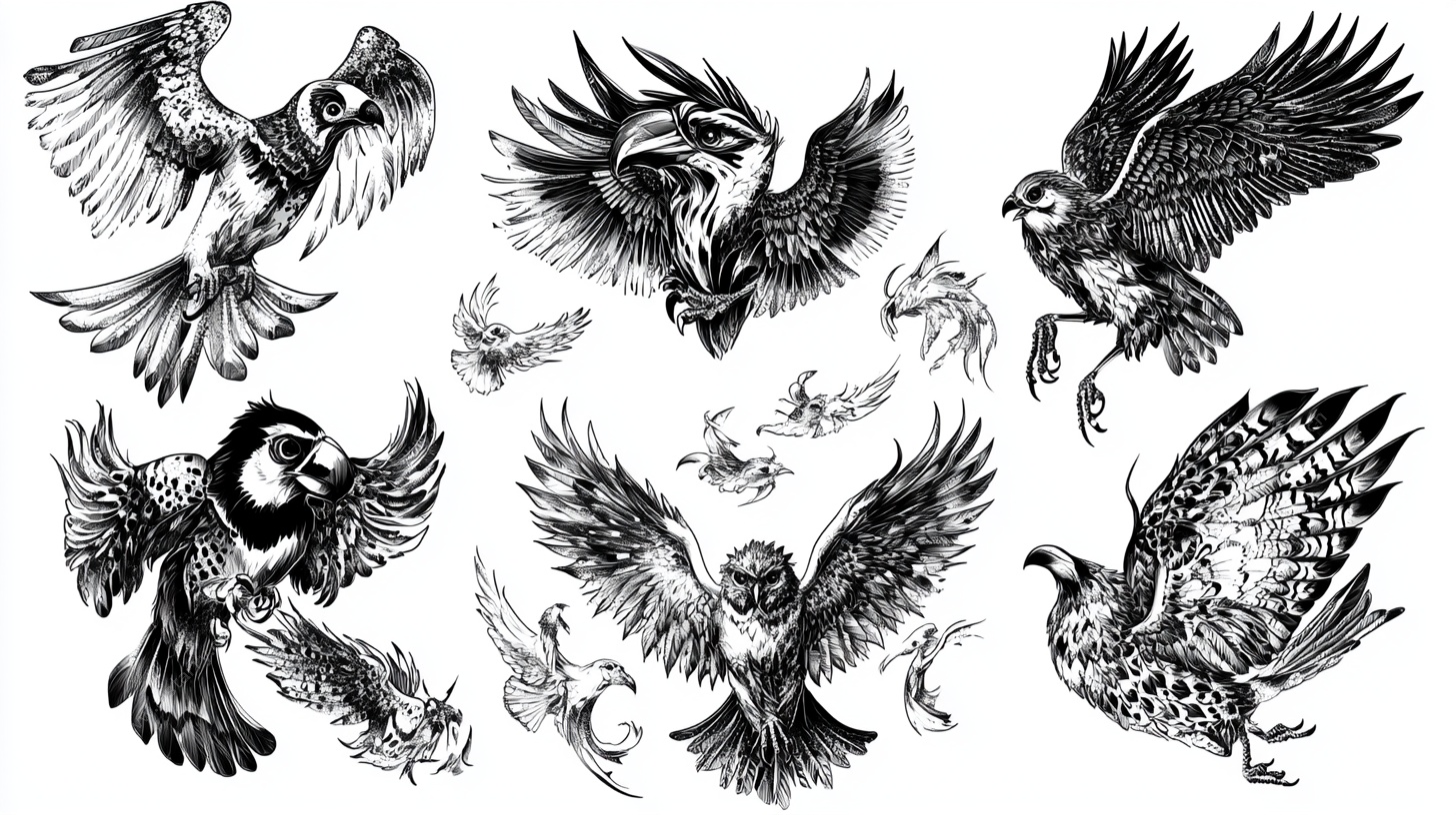 多样飞鹰黑白插画集合