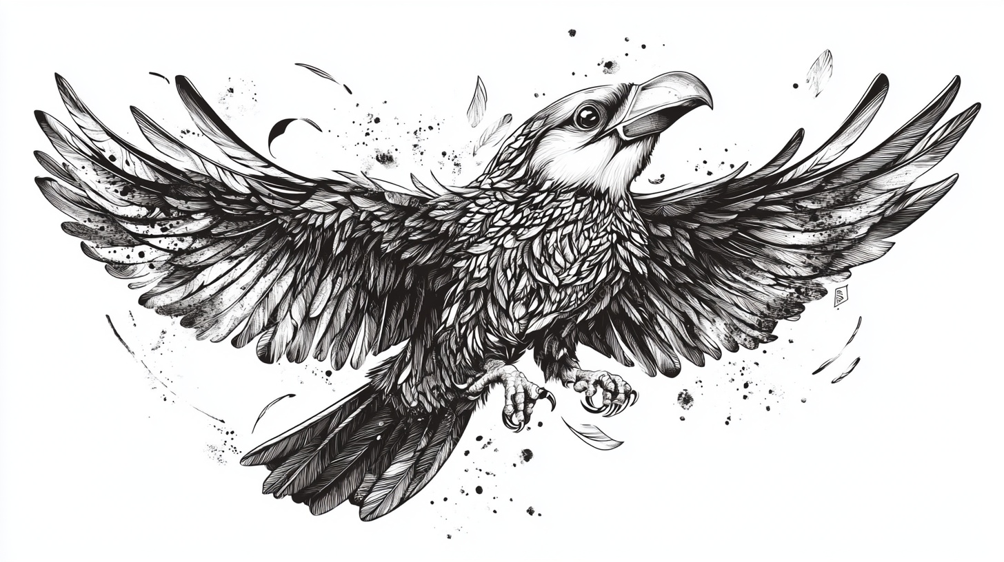 展翅雄鹰黑白插画