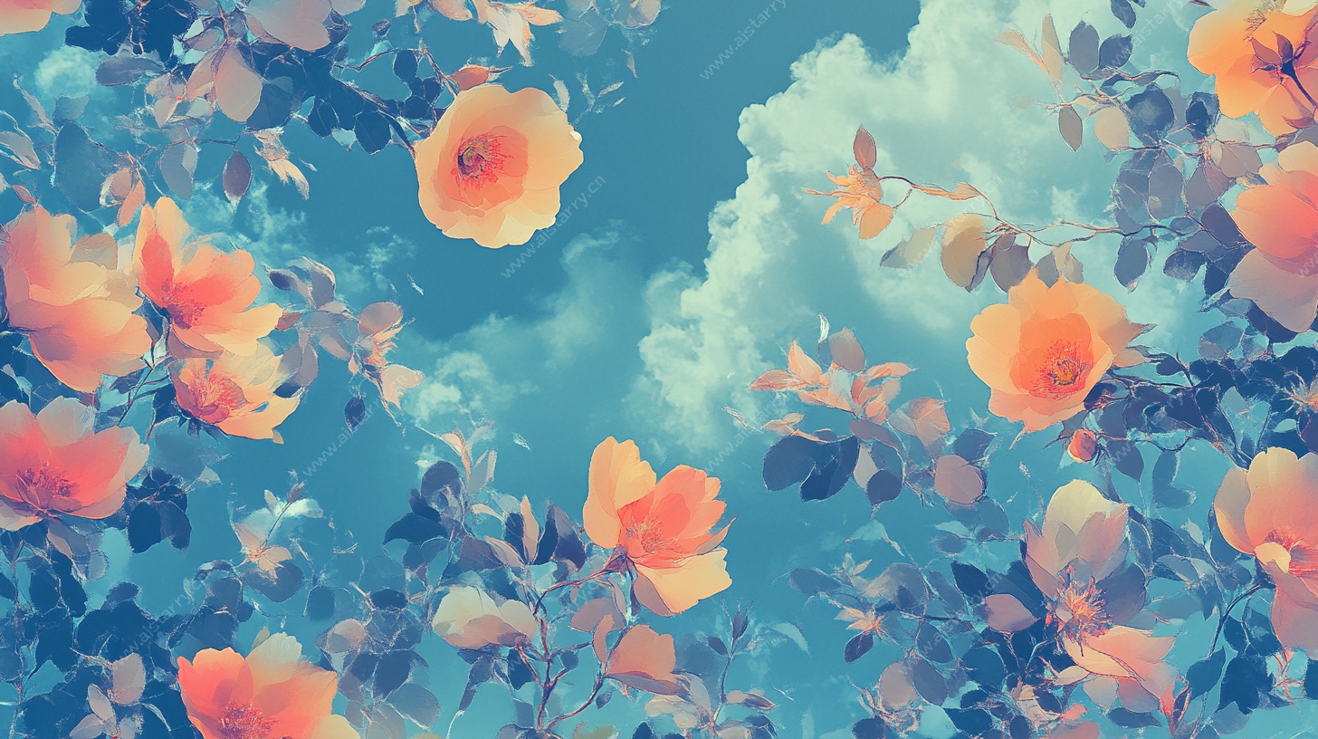 梦幻花卉天空插画