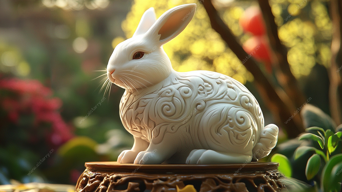 白玉萌兔摆件