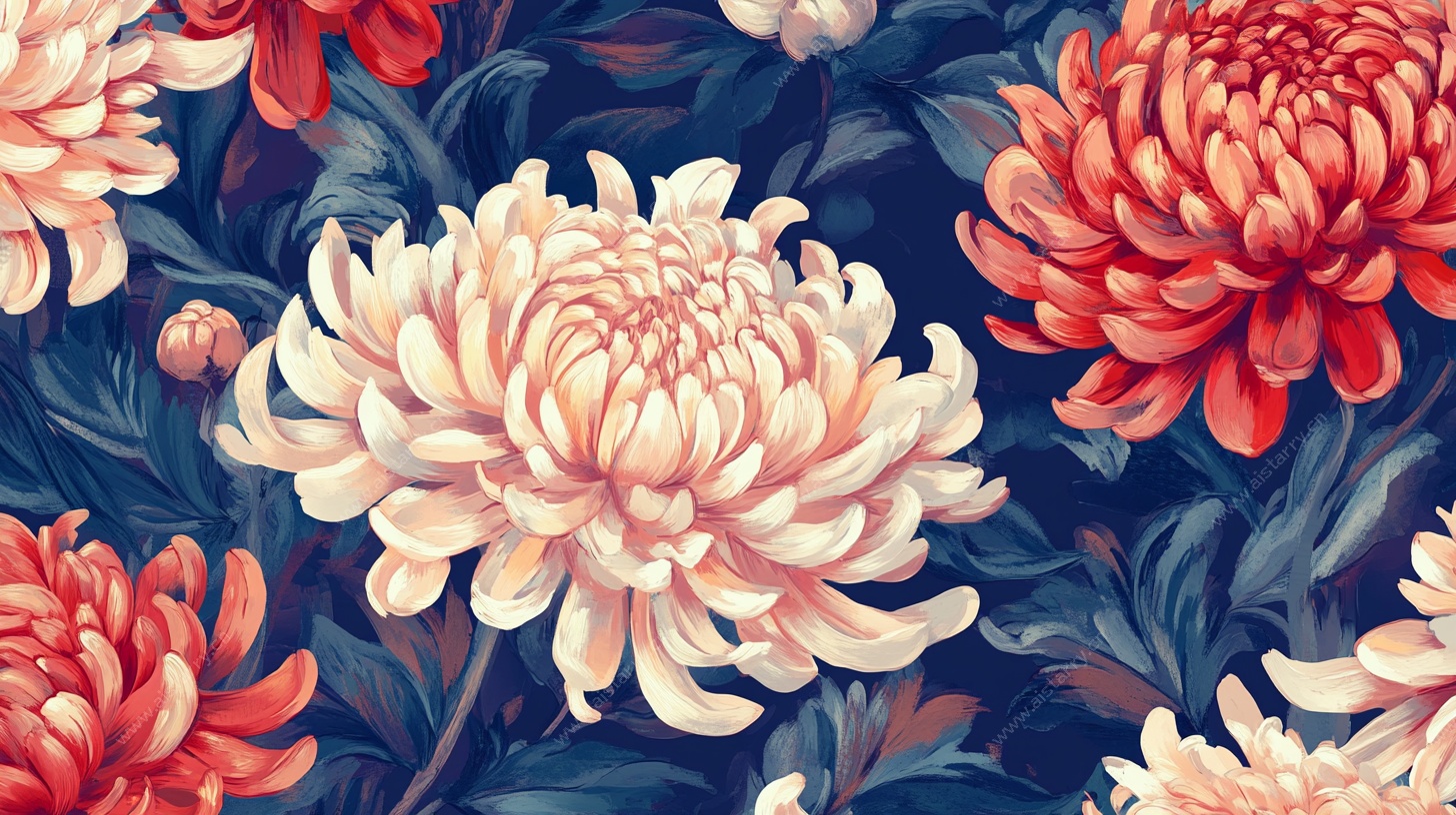 菊花花卉无缝图案背景