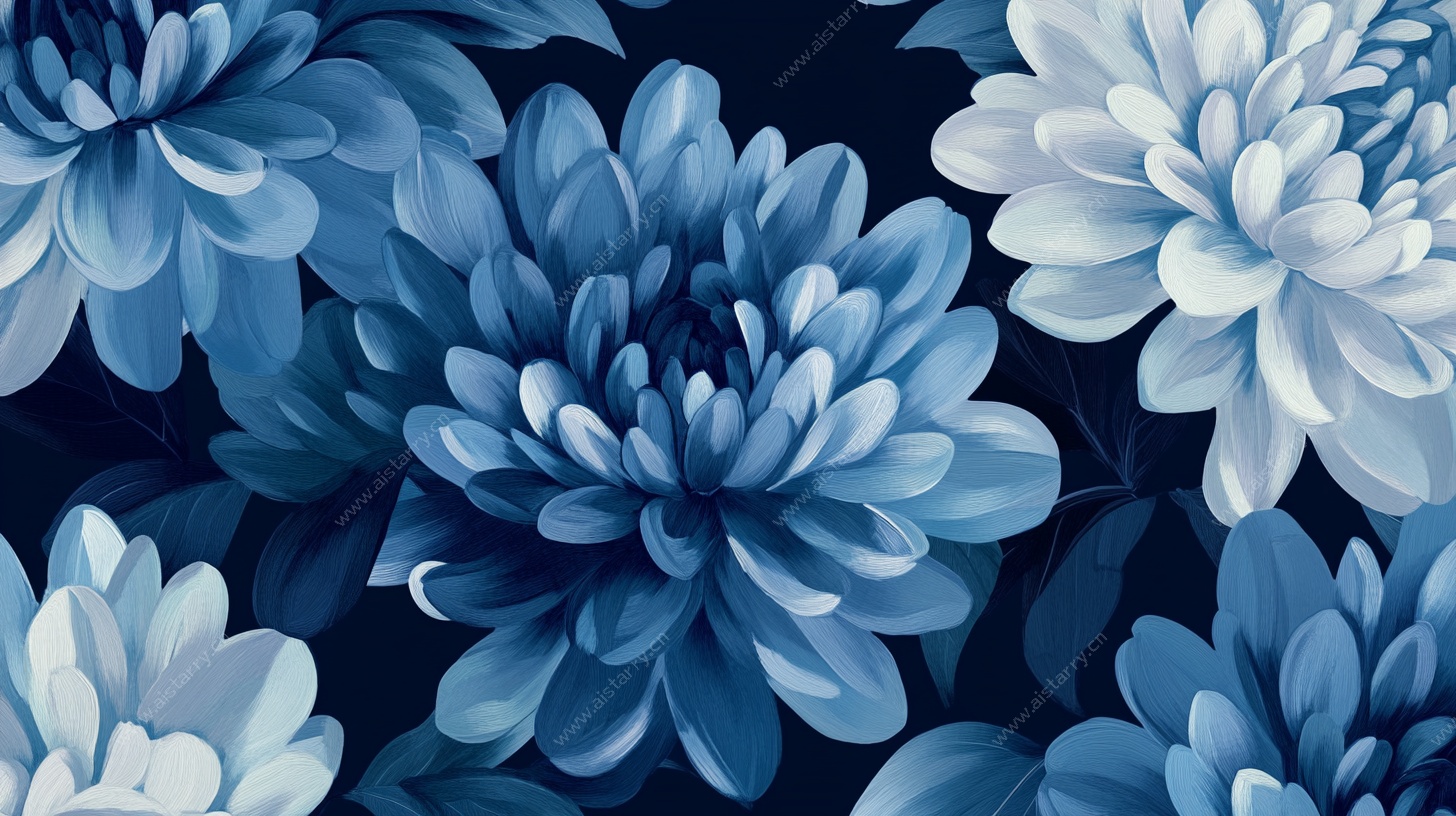 蓝白菊花花卉图案背景
