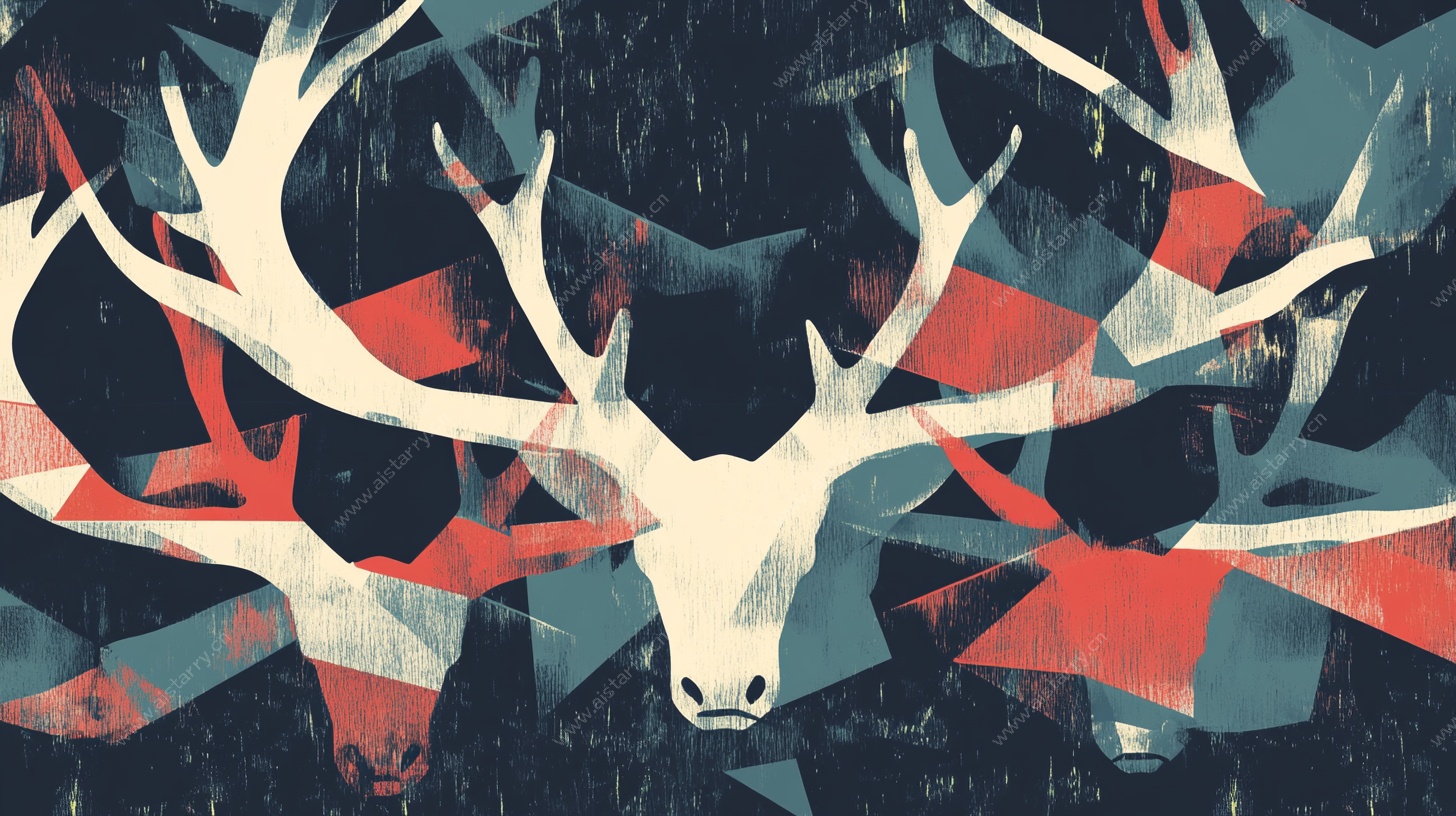 几何风格鹿头艺术插画