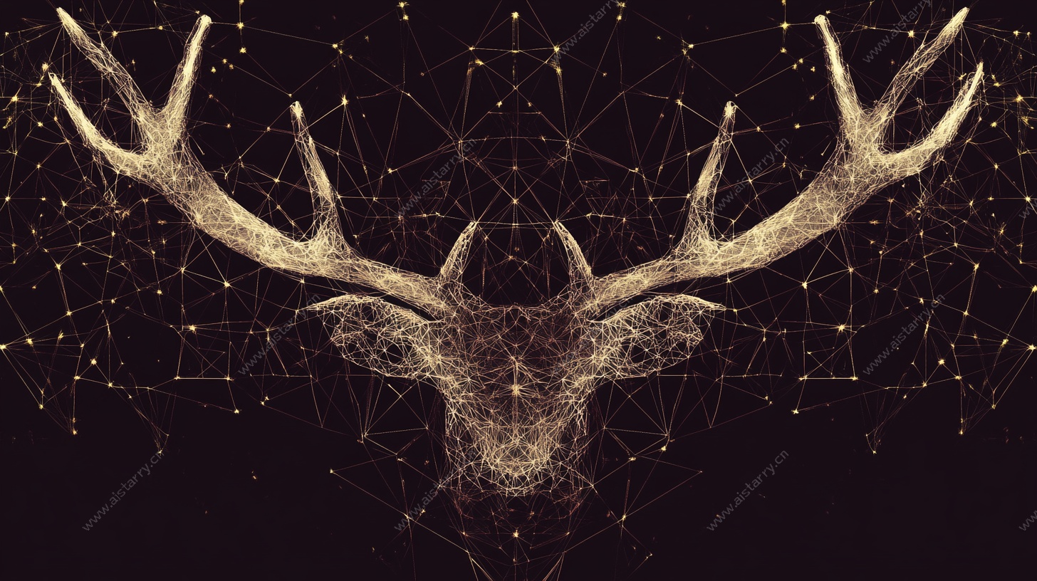 金色鹿头几何星空艺术图