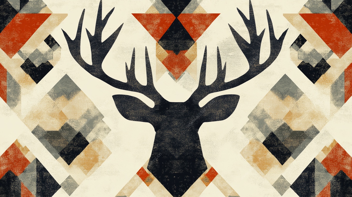 几何图案中的鹿头艺术