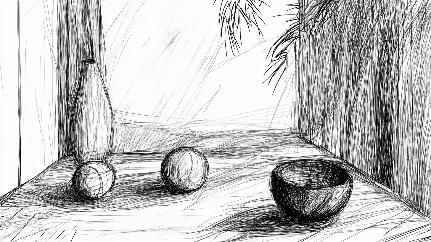 室内静物铅笔素描