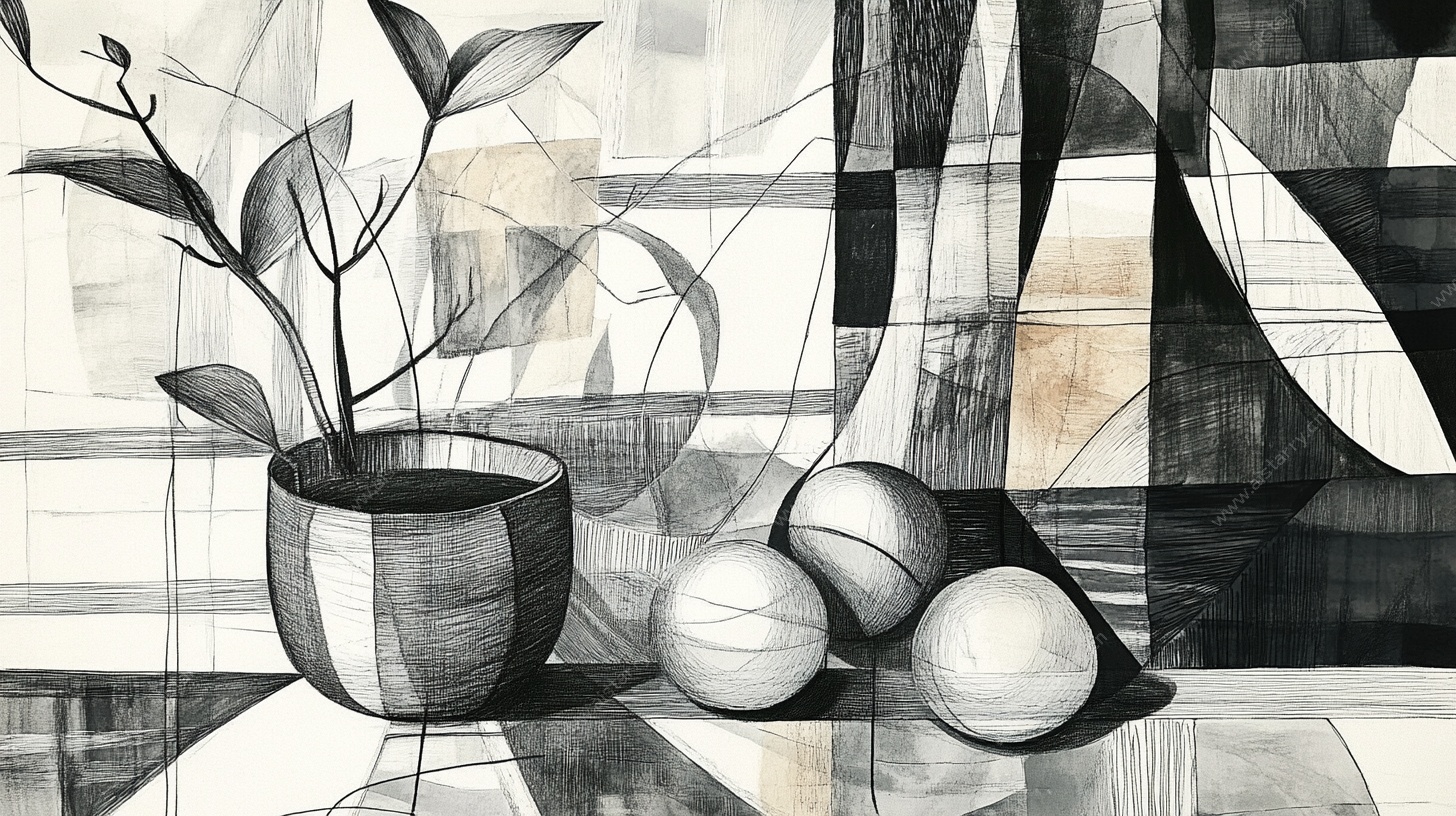 黑白静物抽象画