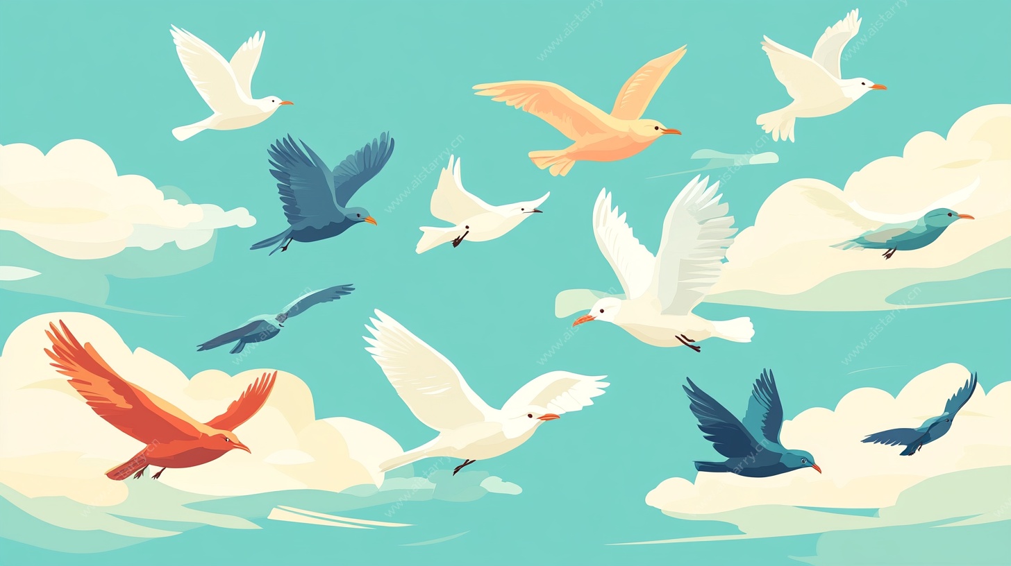 群鸟翱翔天际插画