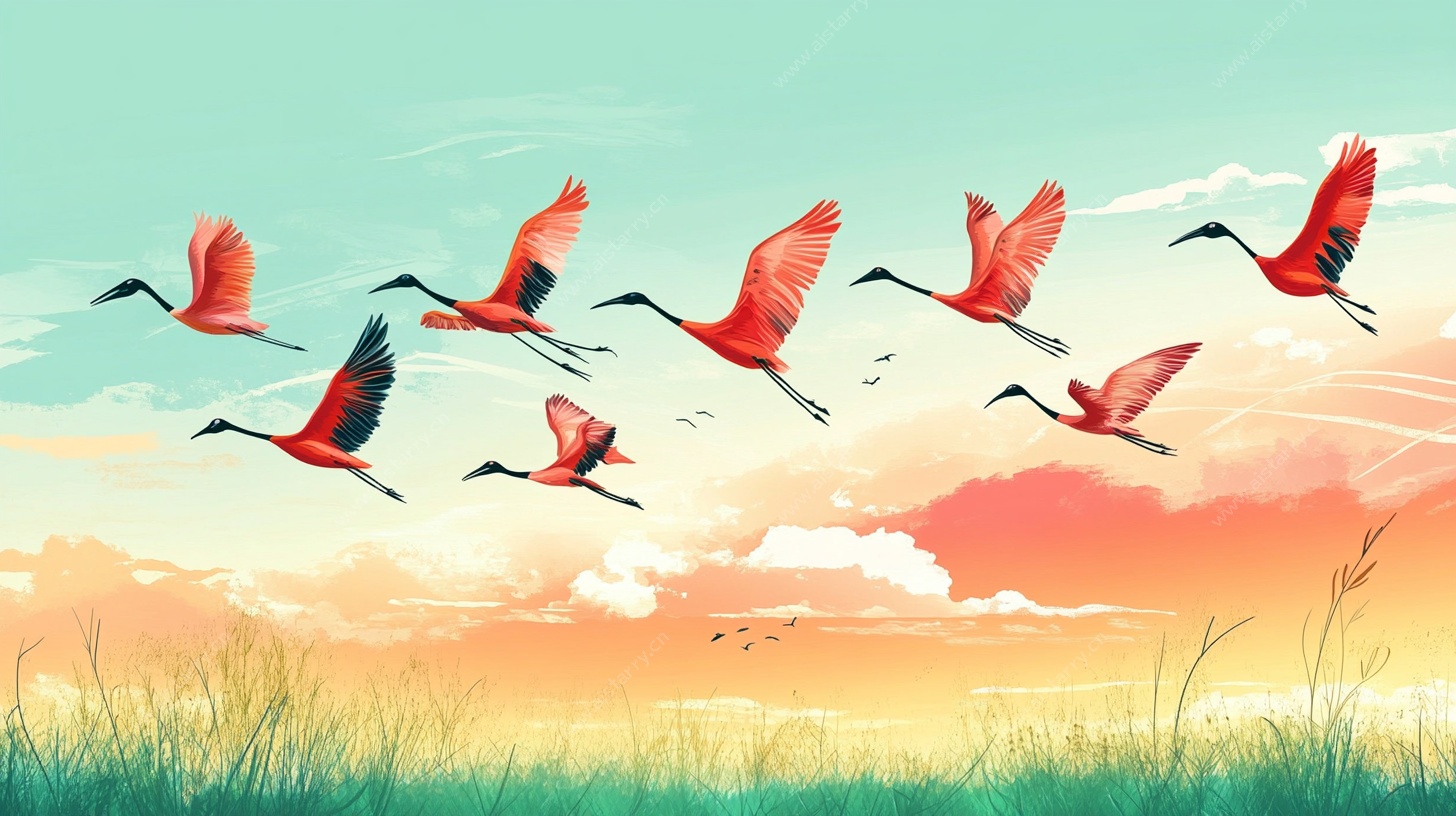 红鹤群飞绘自然美景