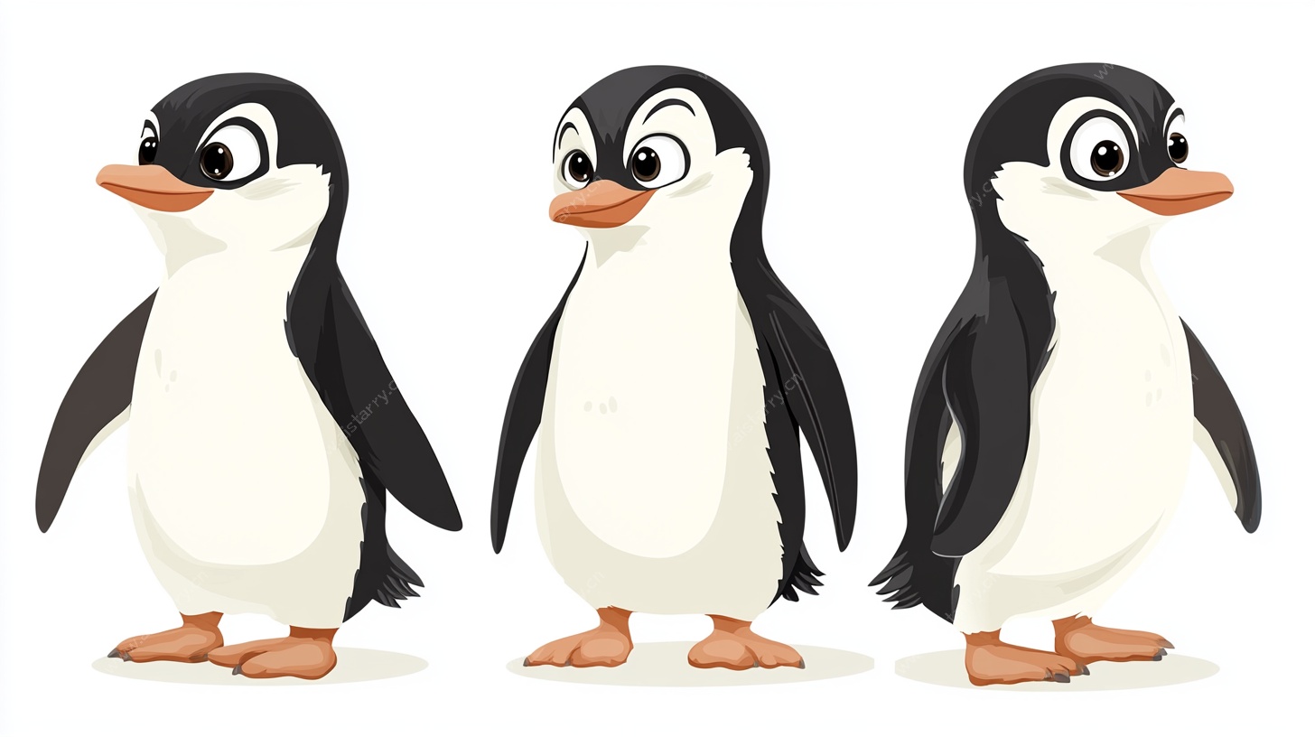三只俏皮企鹅卡通形象