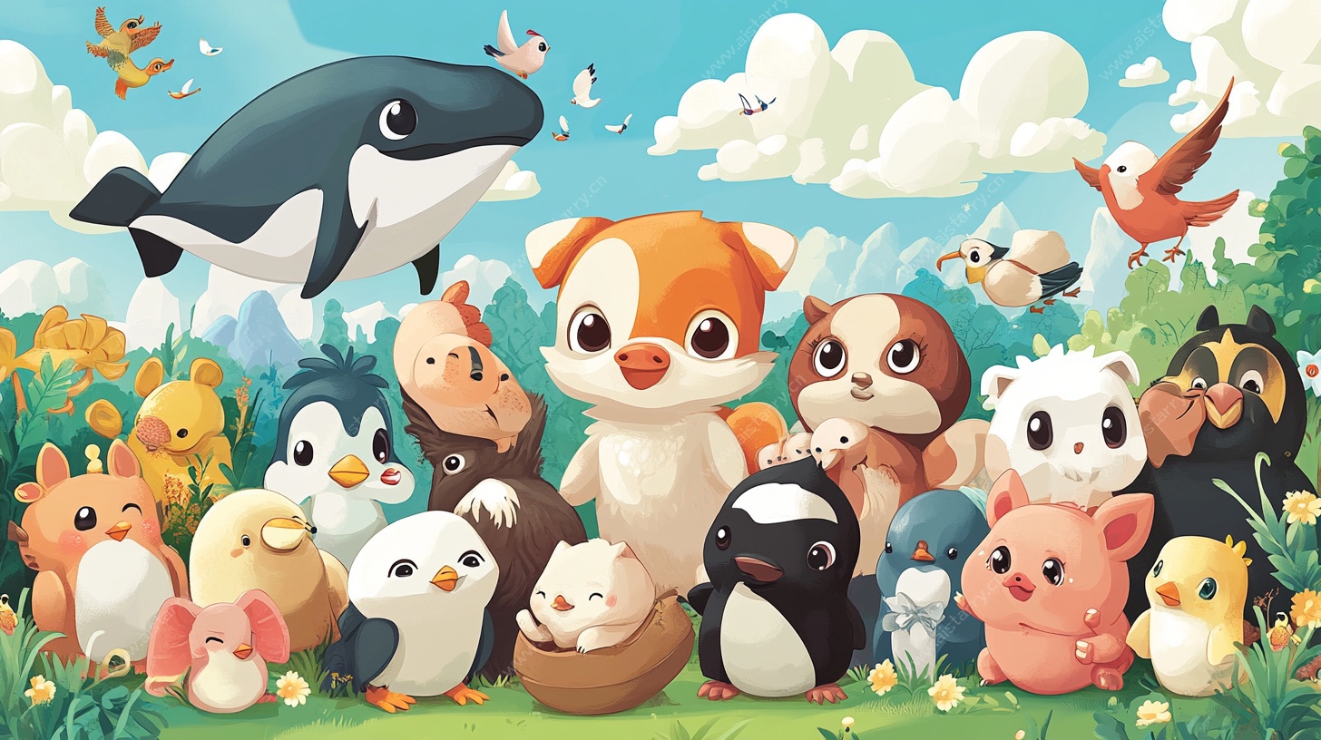 动物欢聚的梦幻自然场景