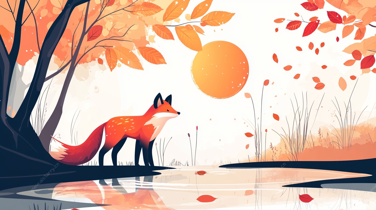 秋日溪边的狐狸