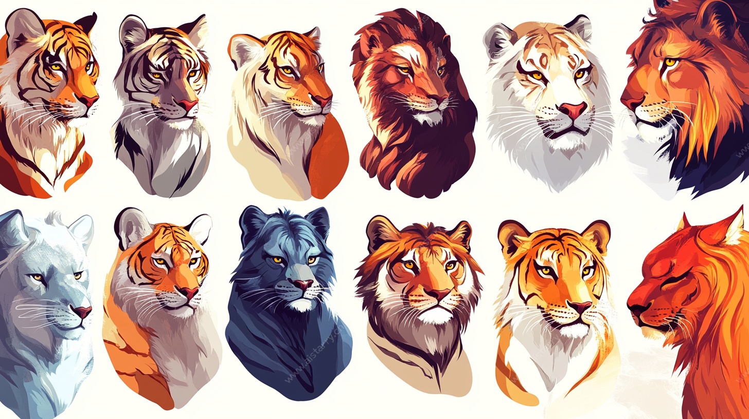 多样猛兽头像插画集合