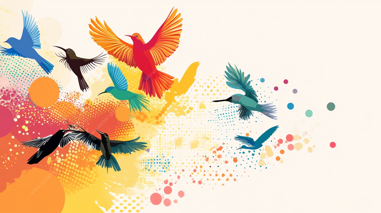彩色飞鸟抽象艺术插画