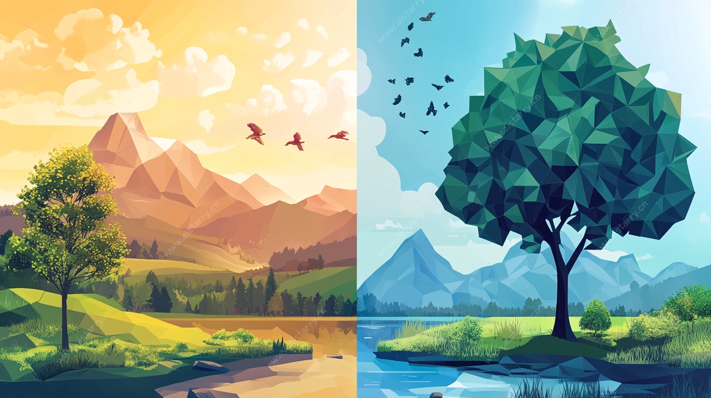 自然风景插画 山水与树景