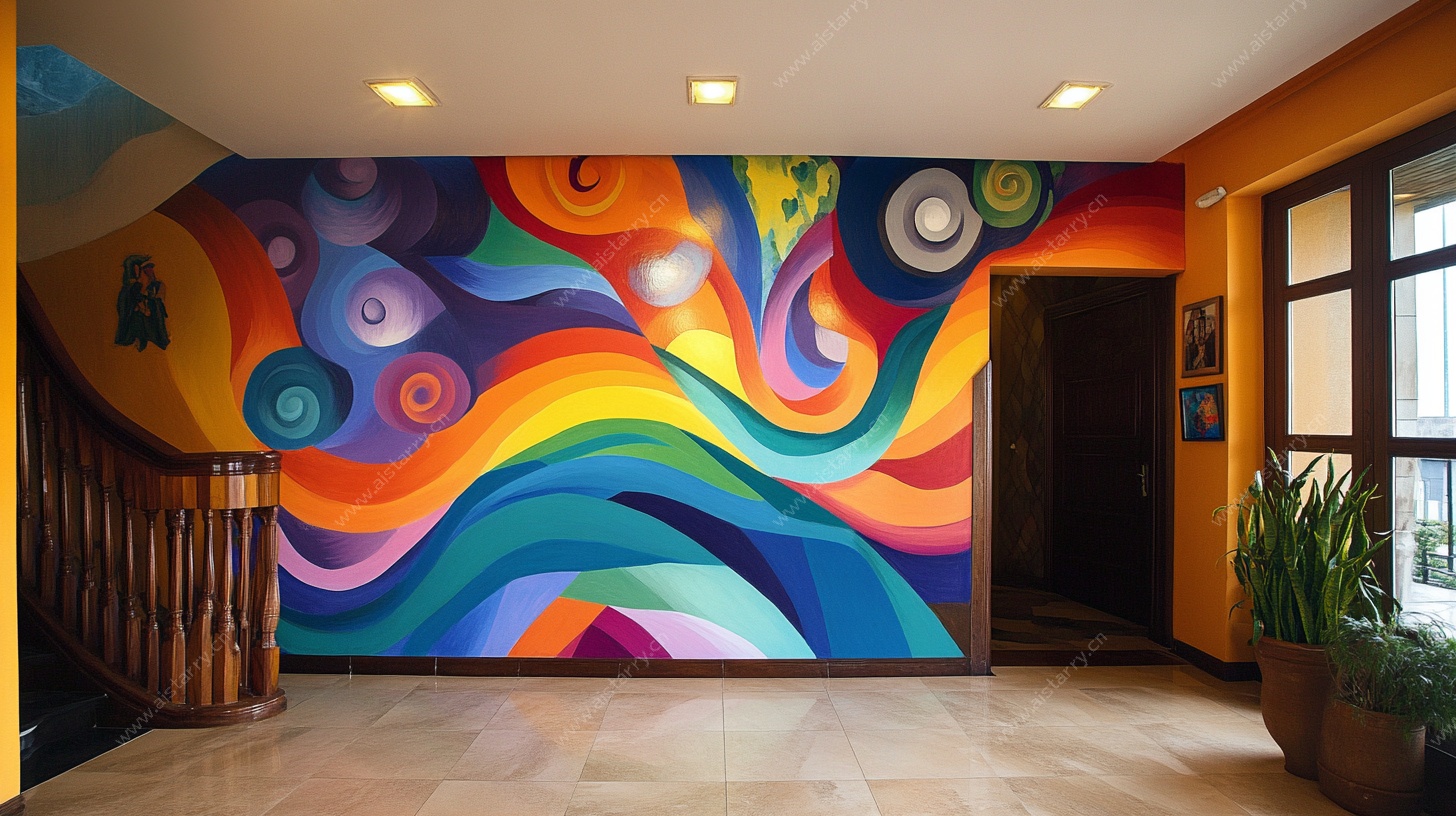 多彩抽象大厅艺术壁画
