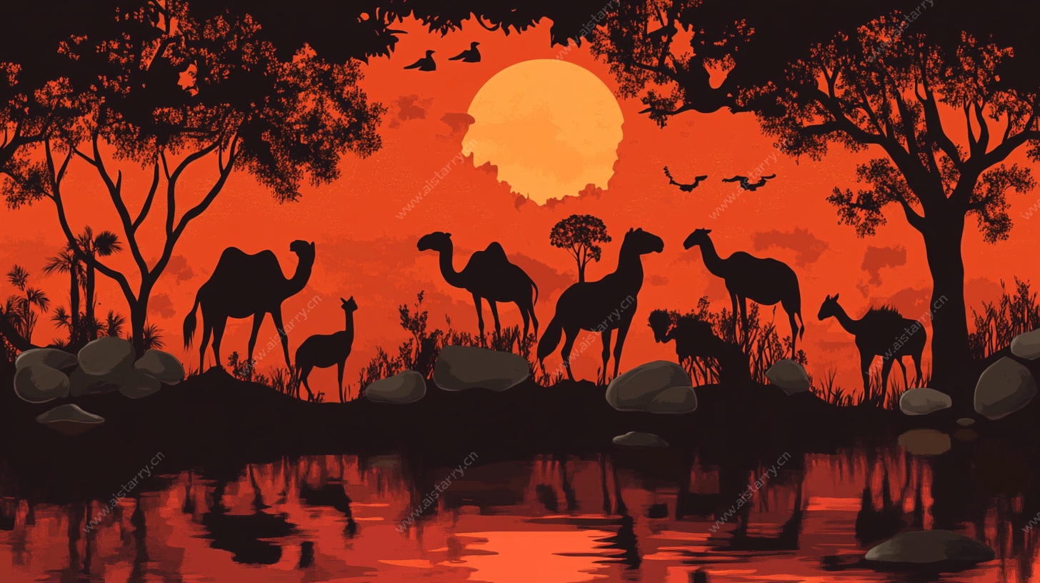 黄昏下的沙漠动物群像