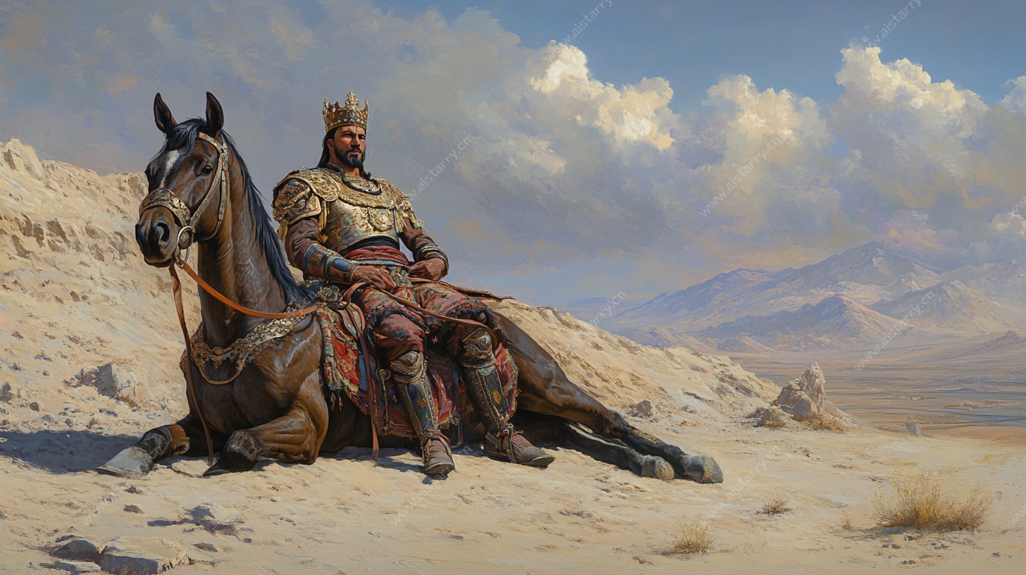 沙漠中休憩的古代骑士