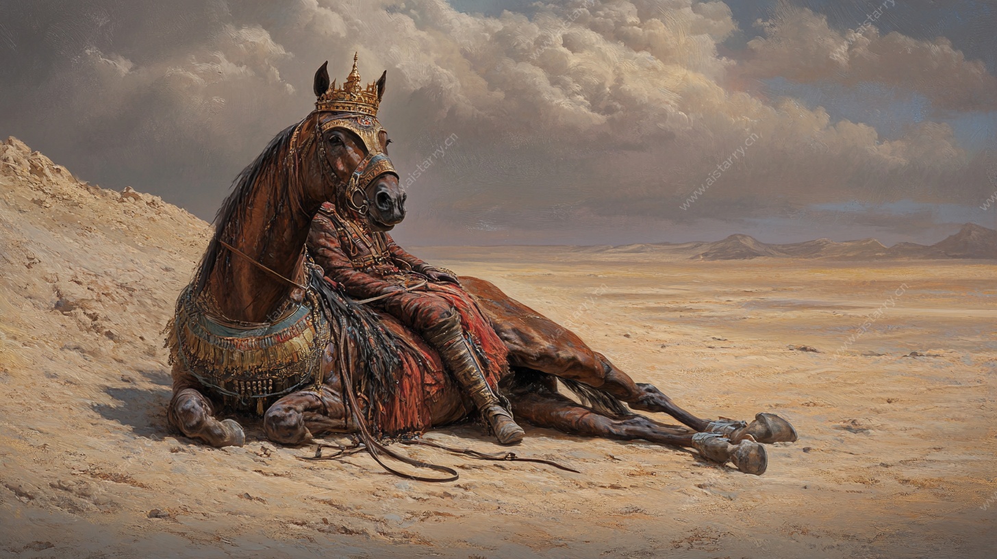 沙漠中休憩的骑士与战马