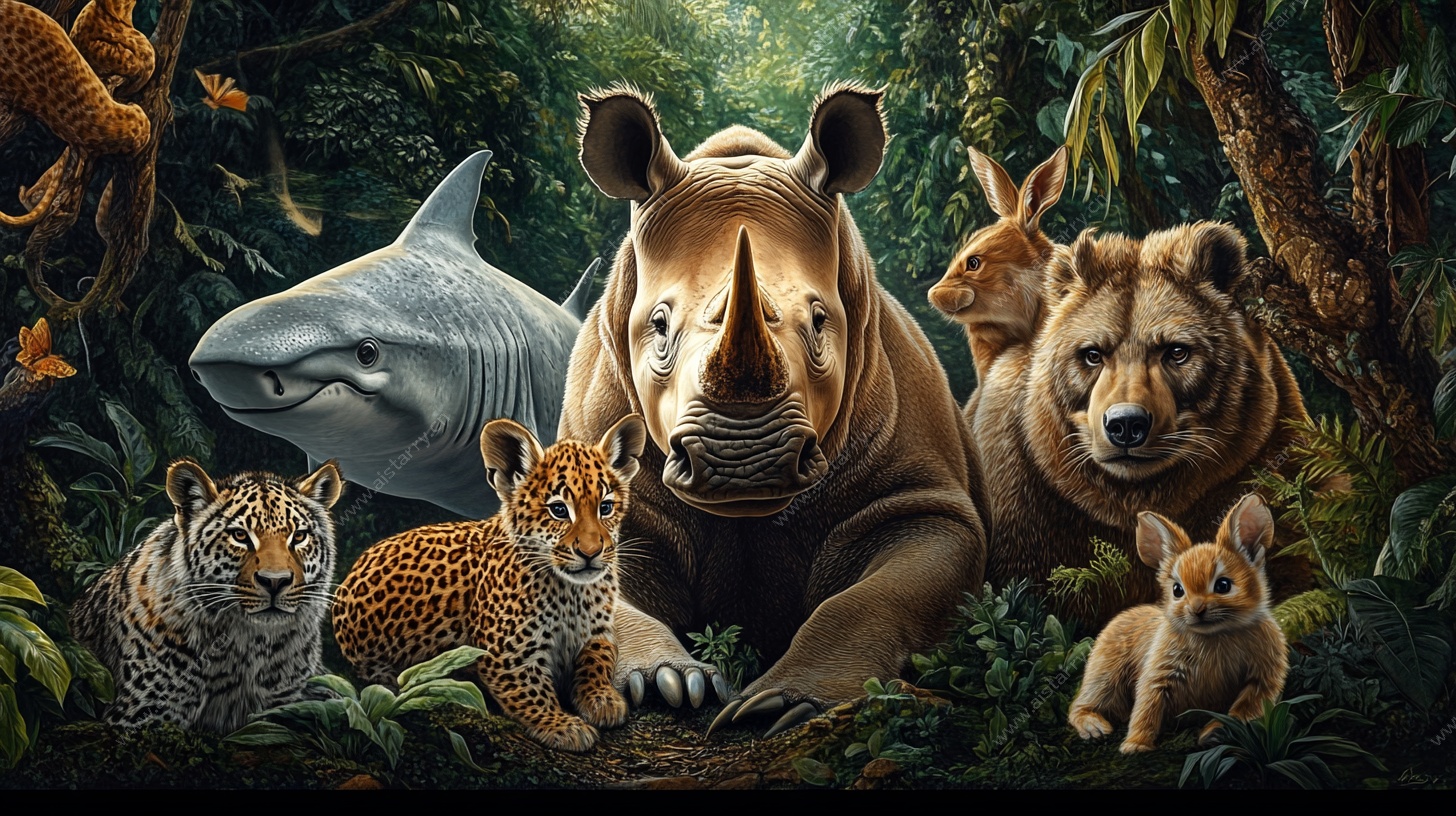 野生动物齐聚丛林图景