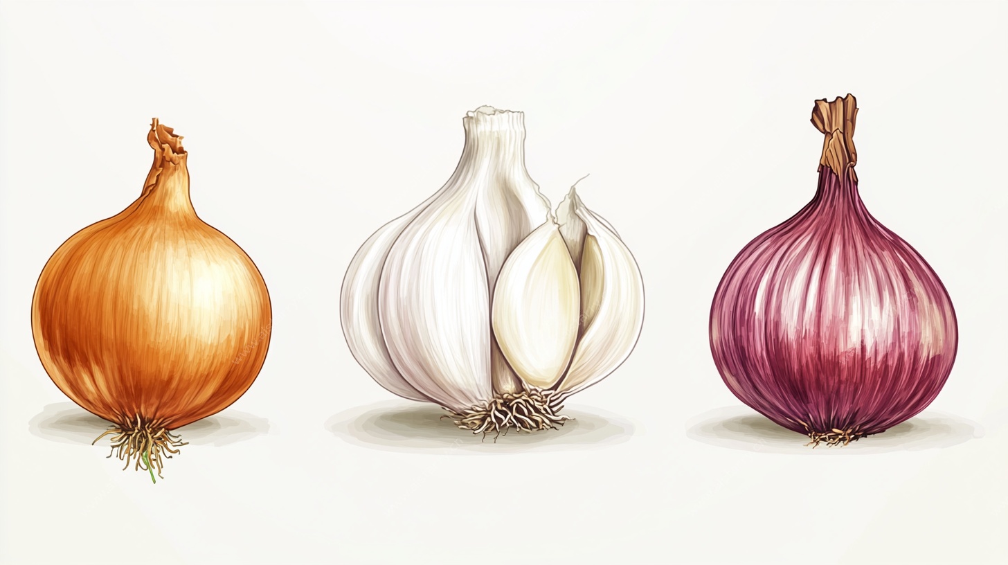 三种葱蒜类蔬菜插画