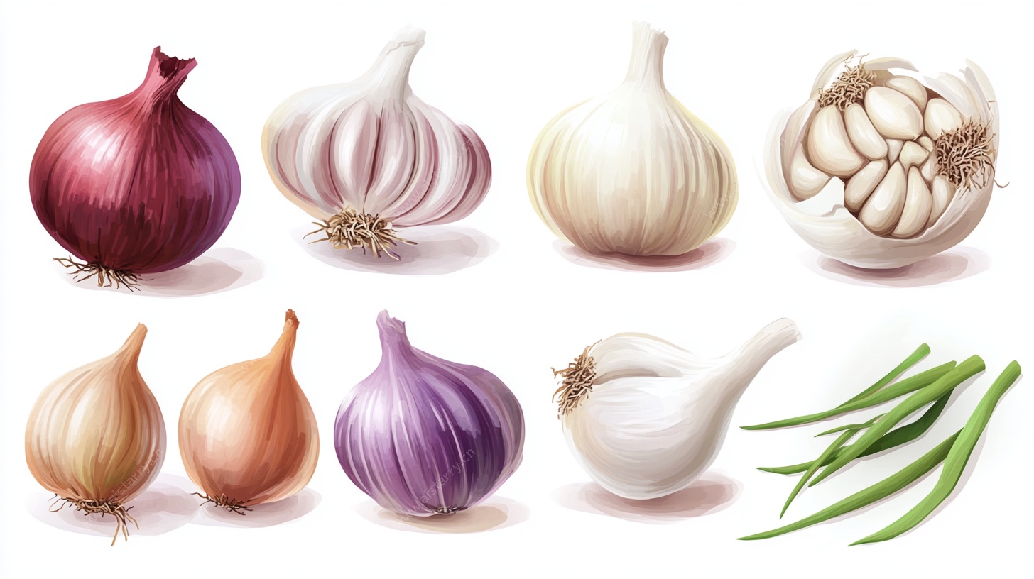 洋葱大蒜葱插画组合