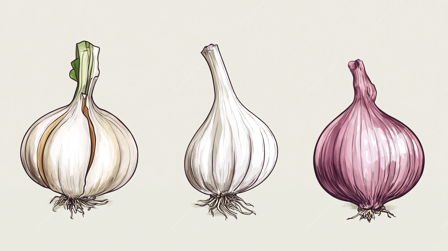 手绘大蒜洋葱组合插画