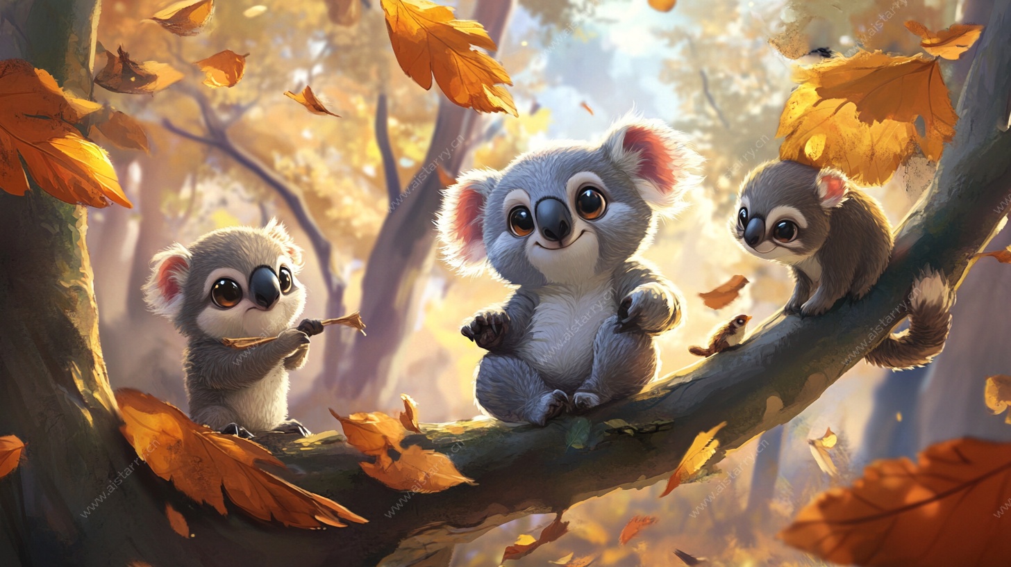 秋日萌宠共栖枝头