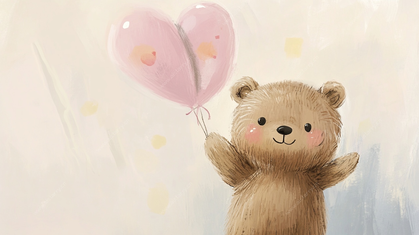 小熊持爱心气球萌趣图