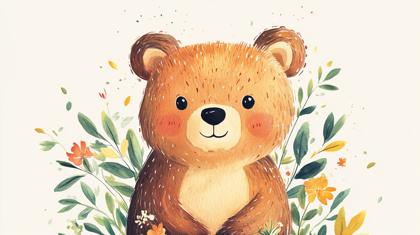 可爱小熊置身花草间