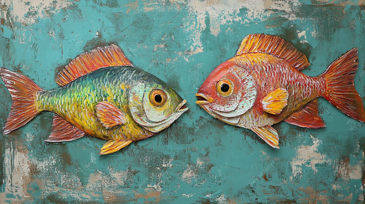 双彩鱼墙面装饰画