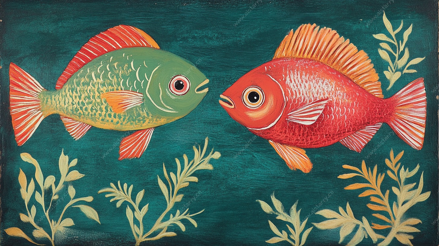 双鱼戏水插画